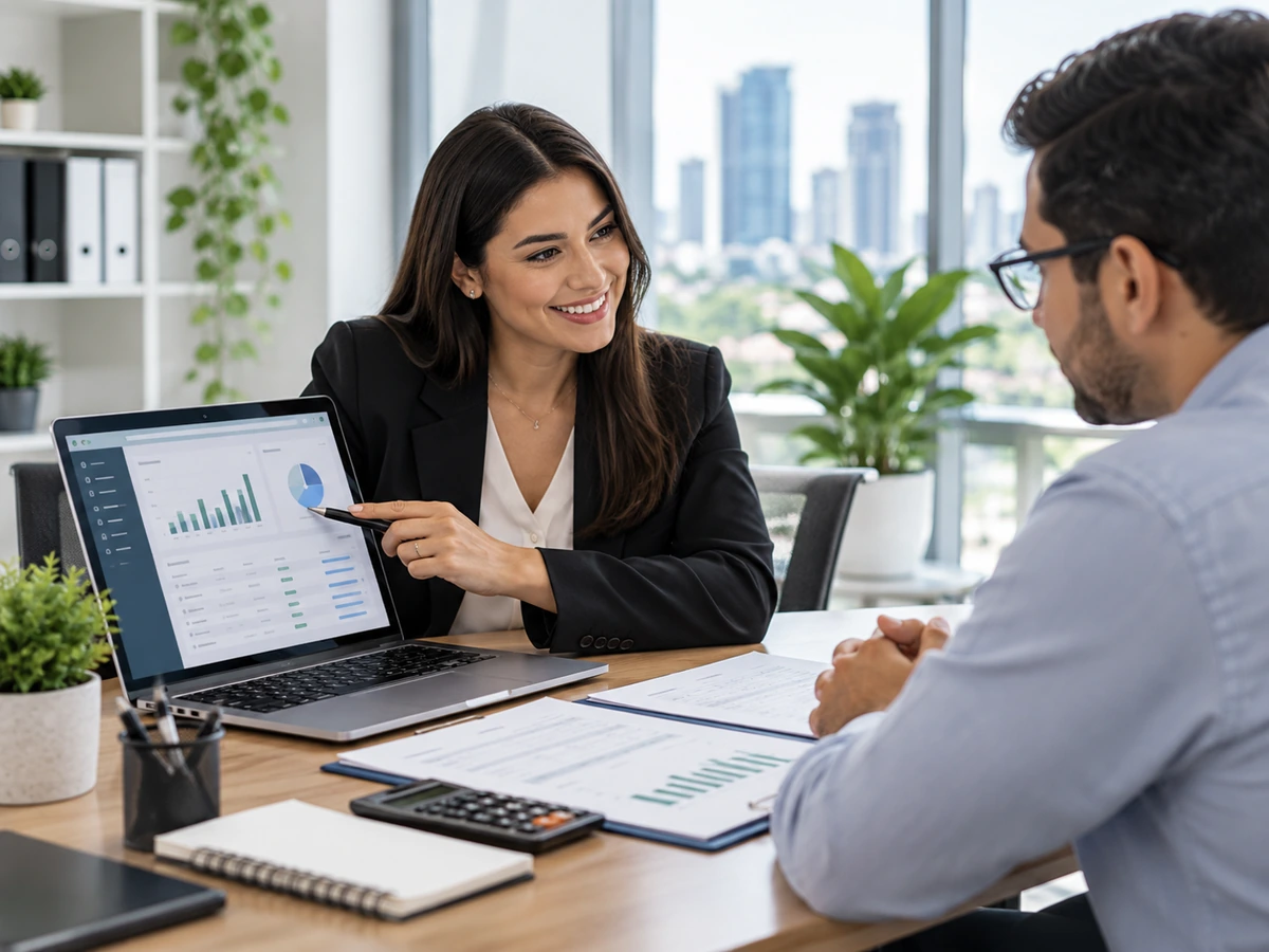 Contadora orientando a un cliente sobre ITBMS y facturación electrónica